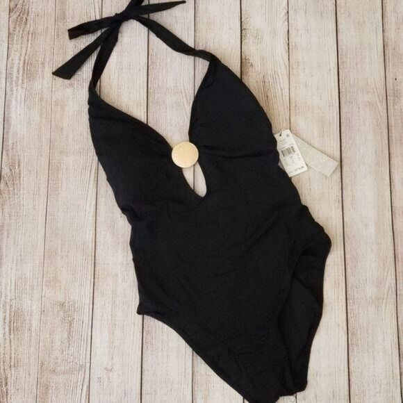 NWT Amoressa Laura Mars Bianca Plunging V-Neck Halter One-Piece Swimsuit - Picture 6 of 14